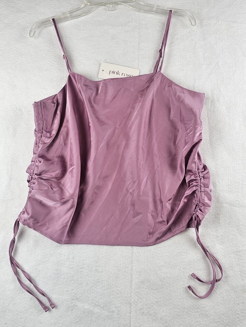 Pink Rose Womens M Ruched Adjustable Tank Top Spaghetti Straps Dusty Mauve NWT - Picture 1 of 11
